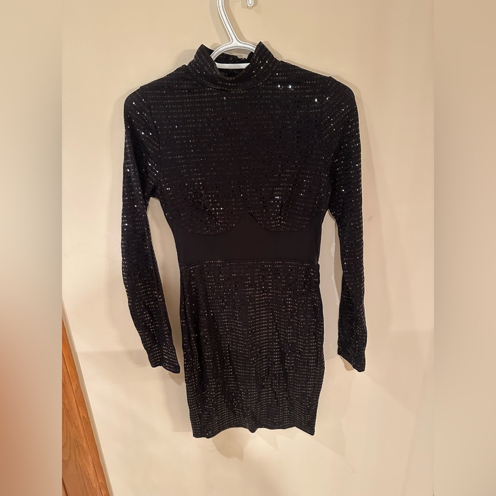 Stretch black sequin dress
